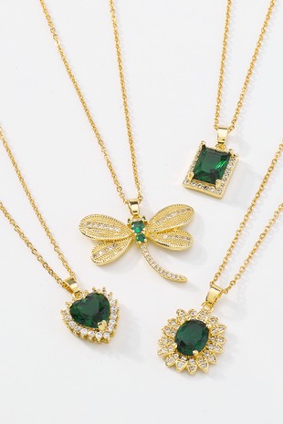 18K Gold Plated Copper Geometric Green CZ Necklace