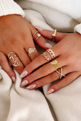 9 Piece Ring Set Color: Gold Curb Chain Ring