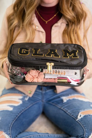 Black Glam Clear Cosmetic Makeup Bag