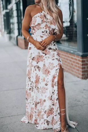 Floral Slit Ruffle Dress