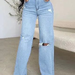 High-Rise Ripped Frayed Wide-Leg Jeans