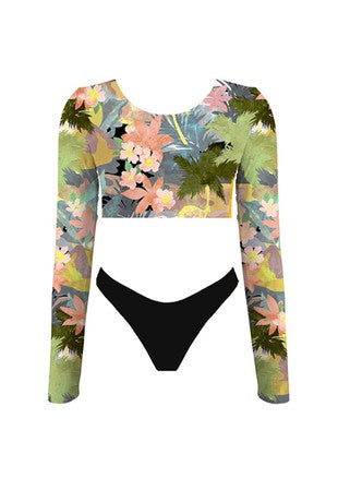 Leaves Sleeve Swim Top