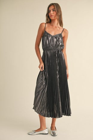 METALLIC PLEATED DRESS