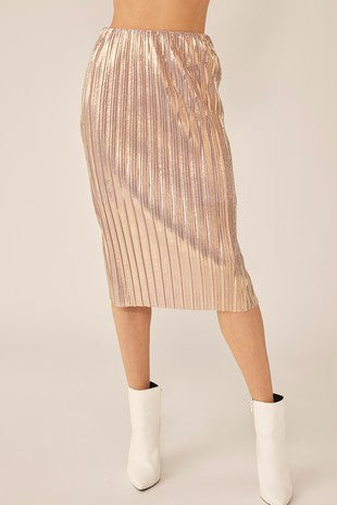 PLEATED TWO TONE METTALLIC MIDI SKIRT