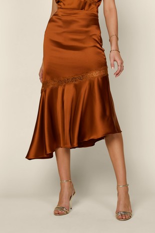 Rust Lace Skirt Satin