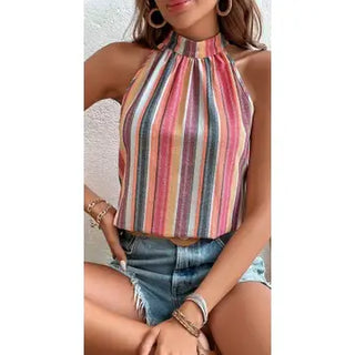 Striped Halter Neck Blouse