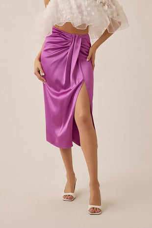 WRAP KNOT SIDE SPLIT MIDI SKIRT