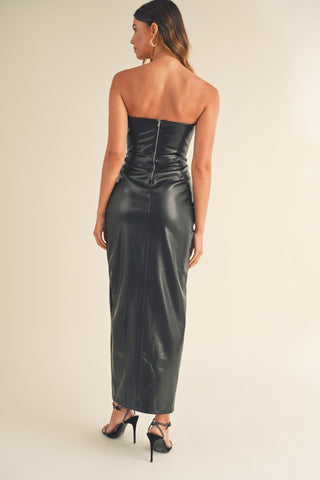 faux leather deep plunge sweetheart Dress