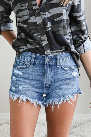 Raw Hem Distressed Denim Shorts